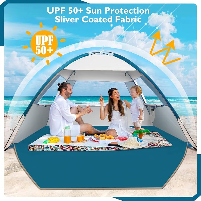 COMMOUDS Beach Tent Sun Shelter for 3/4/6/8 Person, UPF 50+ UV Protection Beach Shade Canopy Tent, Lightweight, Easy Set Up and Carry - Image 4