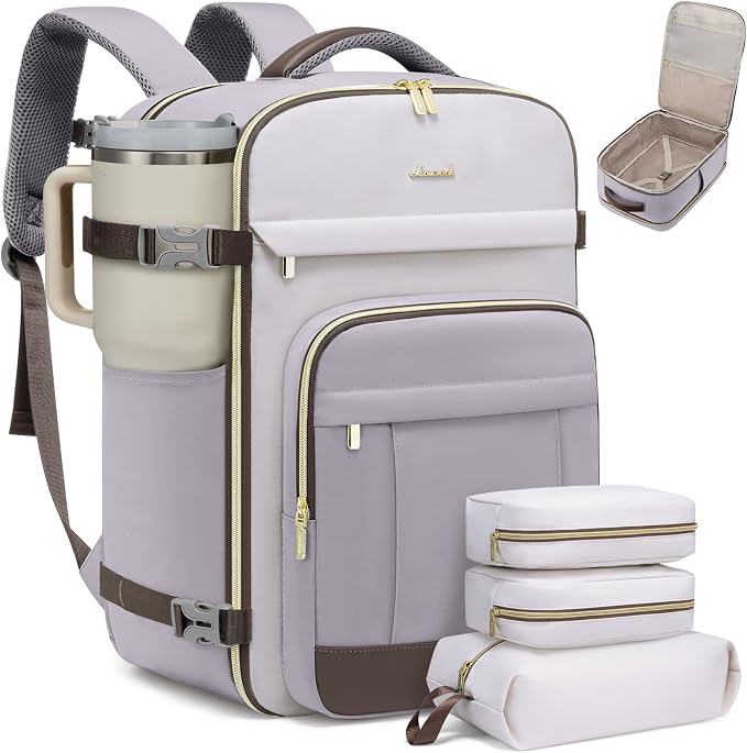 LOVEVOOK 50L Travel Backpack for Women & Men - 18 Inch Carry On Backpack & Personal Item Backpack for Airlines, Spacious and Durable Design, with 3 Packing Cubes by LOVEVOOK