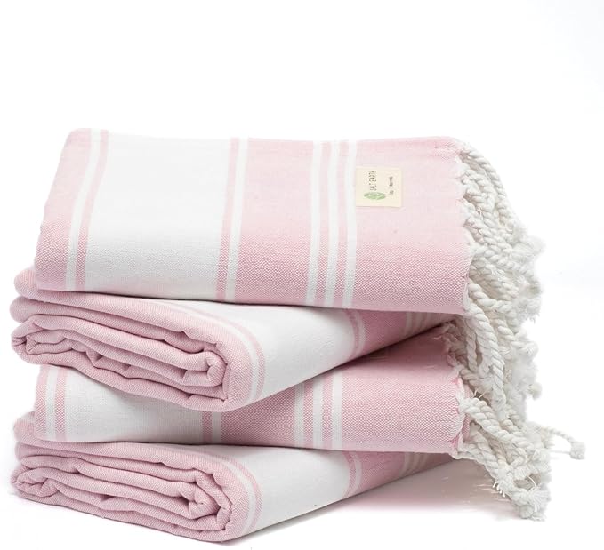 Salt Earth Cotton Turkish Beach Towel (Set of 4, 36"x72") - Soft, Quick Dry, Sand Resistant, Absorbent Towels for Bathroom, Home, Travel, Pool, Spa, Bath, Swim - Beach Towels Oversized (Pink) by SaltEarth