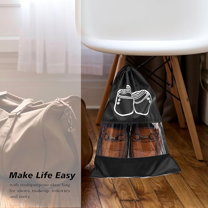 Kuber Industries Shoe Cover | Travel Shoe Storage Bags | Polyester Storage Bags | Drawstring Shoe Cover | Clear Transparent Shoe Storage Organizer | Pack of 12 | Black - Image 6
