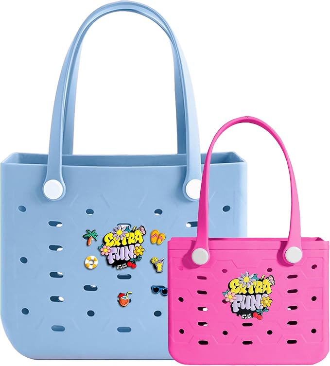 2-Pack Beach Bags Medium & Small,Waterproof Sandproof Rubber Tote Set for Women Men, Vacation Pool Boat Essentials - Image 5