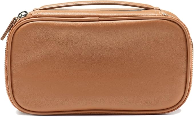 Leatherology Cognac Nested Travel Organizer Trio – 3-Piece Leather Packing Set with Mesh Pocket, Elastic Loops & Water-Resistant Lining – Compact Storage for Tech, Toiletries & Travel Essentials - Image 4