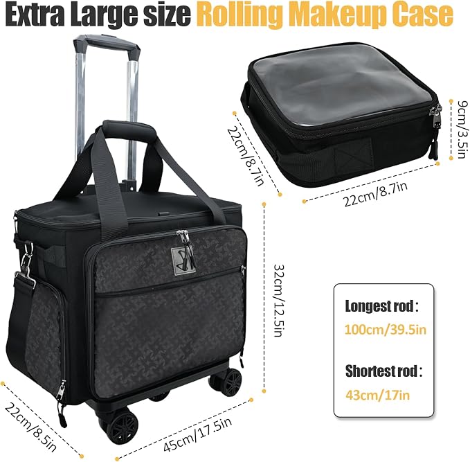 Rolling Makeup Train Case Rolling Cosmetic BagRolling Medicine Bag with 4 Removable Bags, with Brushes Storage Section. with Detachable Dividers (Patent Design)(Black) - Image 4