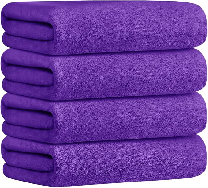 JML Bath Towel, Microfiber Bath Towels Set 4 Pack (30" x 60") - Large Size, Extra Absorbent, Quick Drying, Multipurpose as Fitness Towel, Sports Towels, Yoga Towel, Violet by JML