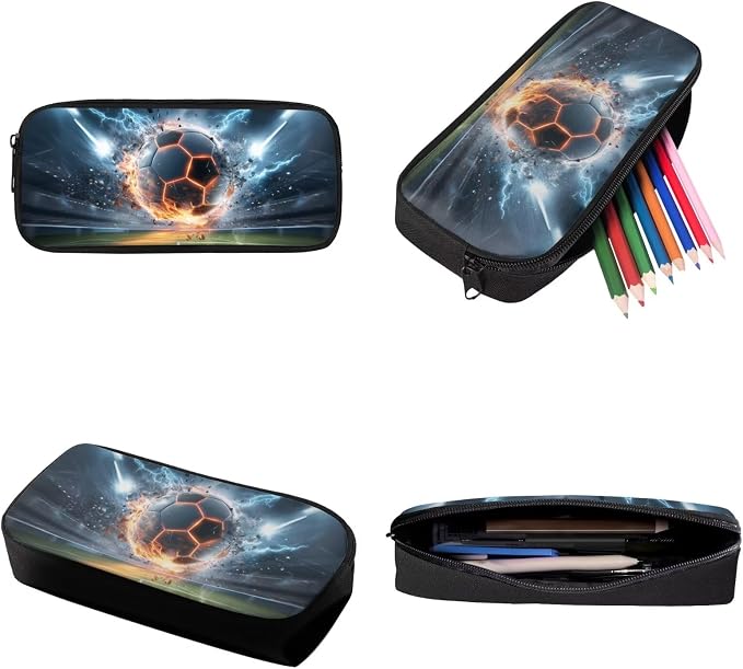 Soccer Ball Lighting Print Reusable School Bookbag Set for Teenage Girls, Durable Lightweight Backpack Set with Insulated Lunch Shoulder Box and Pencil Case, Children's Knapasck Set - Image 7