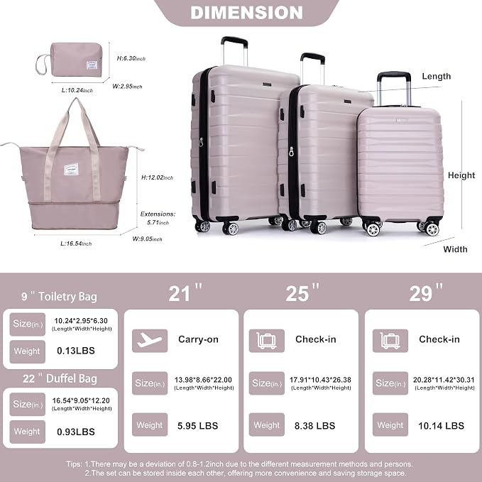 Travelhouse Hardside 3-piece Luggage Set, PC suitcases with Spinner Wheel | Double Spinner Wheels,TSA Lock, Underseat Waterproof Duffel Bag - Image 2