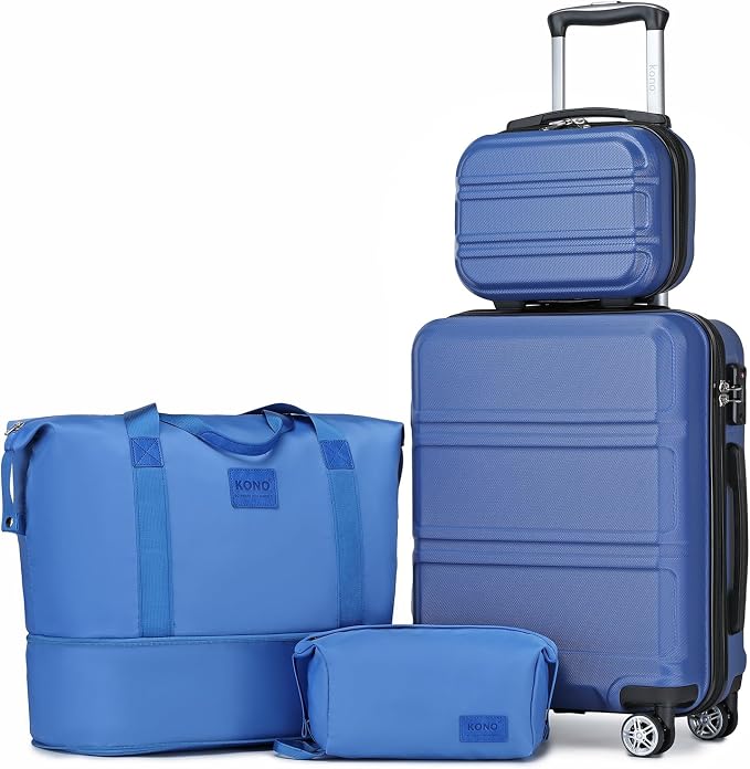 Kono Luggage Set 4 Piece Carry On Hardside Luggage with Spinner Wheels | Lightweight PC+ABS Carry On Suitcase with TSA Lock Navy by Kono