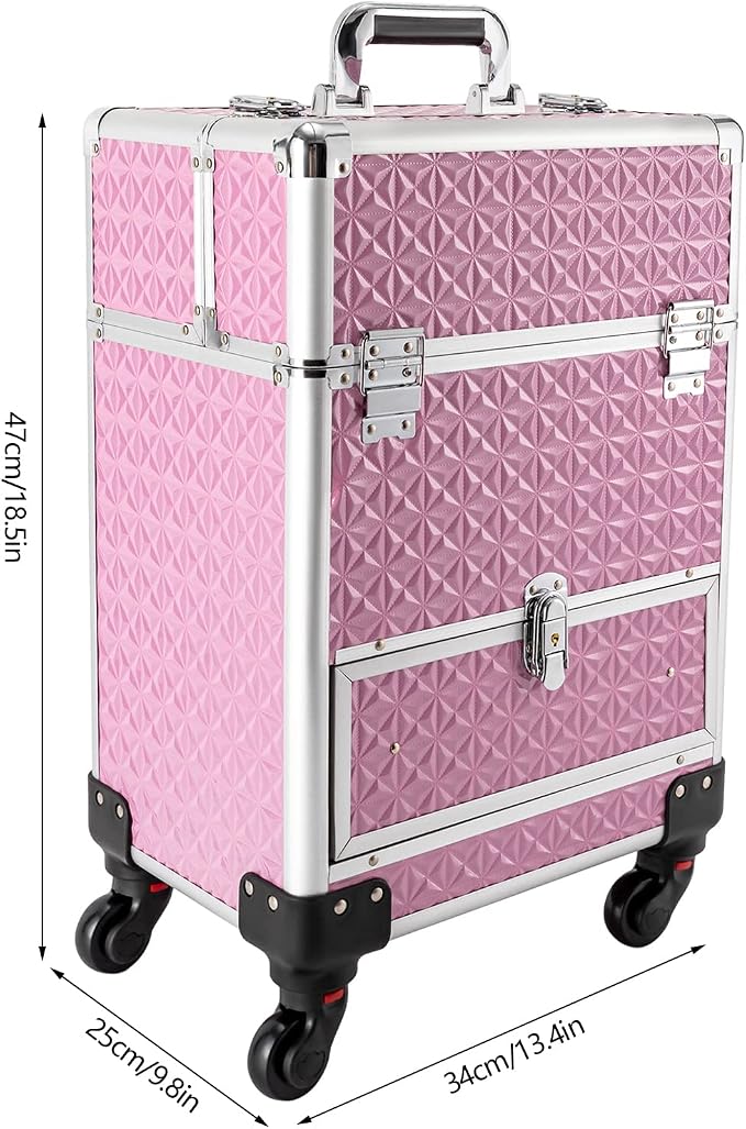 Rolling Makeup Case Cosmetic Train Cases 4 Tray with Sliding Rail Rolling Makeup Cart Cosmetic Trolley 3 Tier Travel Case Salon Barber Case for Makeup Tattooist Nail Tech Hairstylists - Image 2