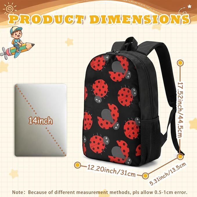 Forchrinse Red Ladybug Backpack for Kids Children Student Bookbag Set with Lunch Box Bag and Pencil Bag for Kids Toddler Girls,3 Pieces - Image 3