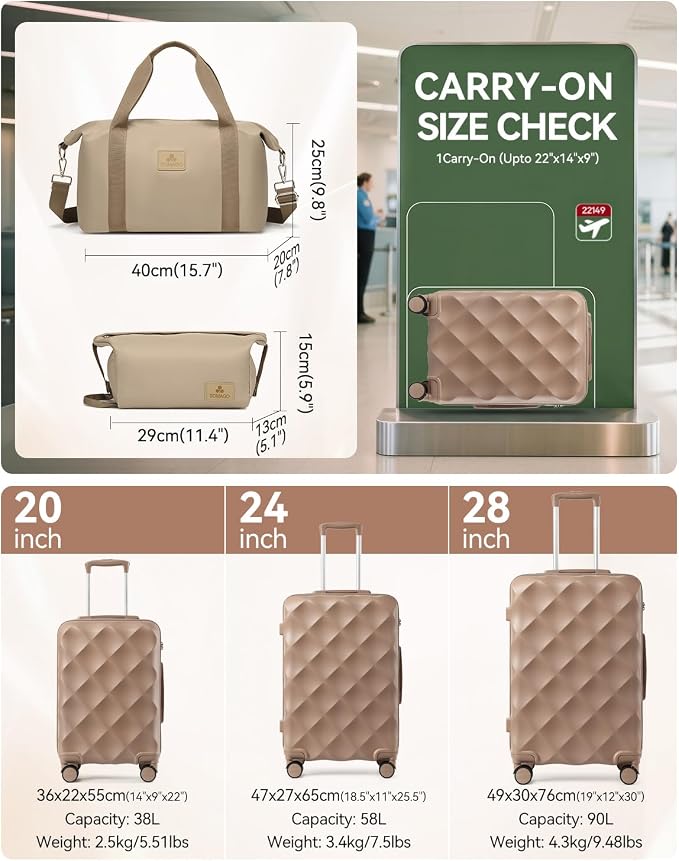 Somago Luggage Set of 3 Piece Suitcase Set Carry On Luggage with YKK Zipper TSA Lock ABS Hardside Luggage Spinner Wheels, Khaki - Image 4
