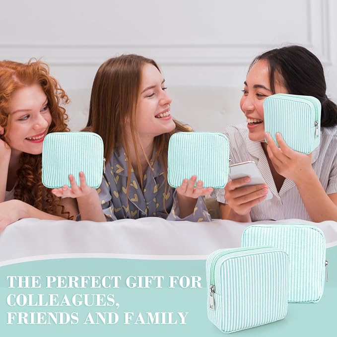 Giesiery 8 Pcs Seersucker Makeup Bags Striped Cosmetic Bags Bulk Organizer for Women Preppy Travel Toiletry Pouch for Wedding Bridesmaid Gifts (Lakeblue, Mini) - Image 6