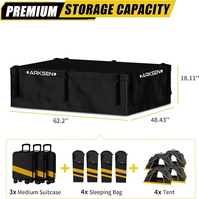 ARKSEN Rooftop Cargo Carrier Bag Extra-Wide 31.5 Cubic Feet Waterproof Heavy Duty Car Roof Rack Bag for Full-Size Cars with 10 Reinforced Straps, 6 Door Hook Straps & Anti-Slip Mat - Image 5