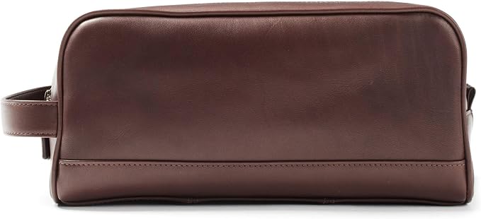 Leatherology Premium Mahogany Double Zip Toiletry Bag – Full-Grain Leather Men's Dopp Kit with Dual Compartments, Water-Resistant Lining & Top-Stitched Handle by Leatherology