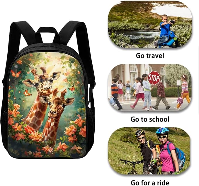 Giraffe Floral Butterfly Print Durable Backpack Set for Boys and Girls, Large Lightweight Schoolbag Set with Lunch Bag Pen Bag, Suitable for Elementary and Middle School Students - Image 3