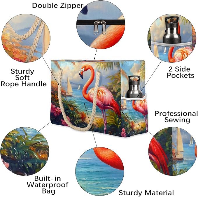 Large Beach Bag with Zipper Beach Bags for Women Water Resistant Swim Pool Bag - Image 4