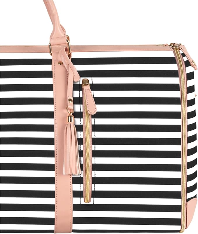 Ytonet Carry On Garment Bag, Large Hanging Duffle Bag for Women, PU Leather Waterproof Bags Travel with Shoe Pouch - 2 in 1 Suitcase Suit Bags, Black and White Stripe - Image 8