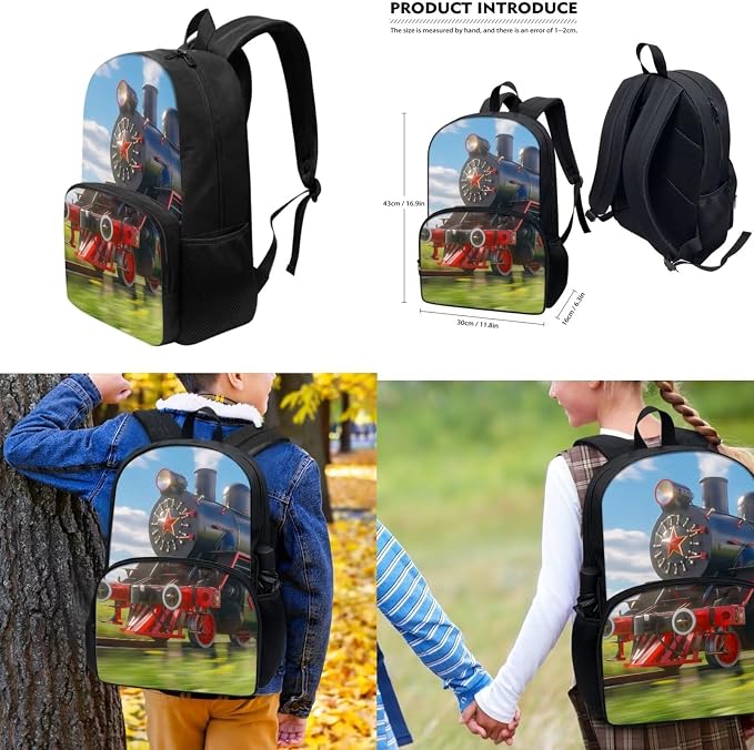 Train Backpack for Boys 6-8 3-5 4-6 with Lunch Box and Pencil Case Kindergarten Elementary School Backpack 3 Piece Kids School Book Bag Set Large Capacity Travel Camping Rucksack - Image 3