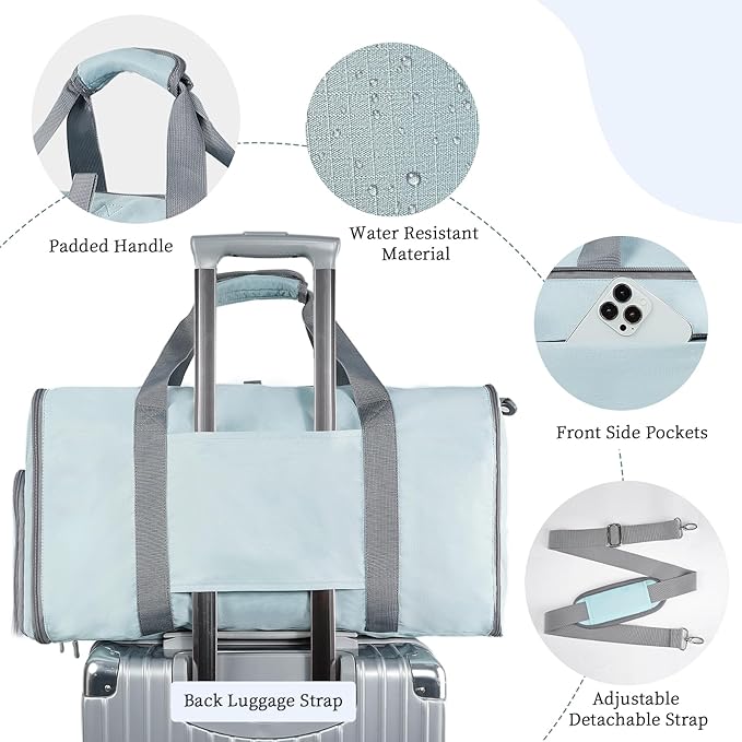 ‌Ytonet Foldable Garment Duffle Bags for Travel, Carry On Convertible Duffel Bag with Shoe Compartment & Water Resistant Fabric, 2-in-1 Hanging Suit Organizer, Mint Green - Image 4
