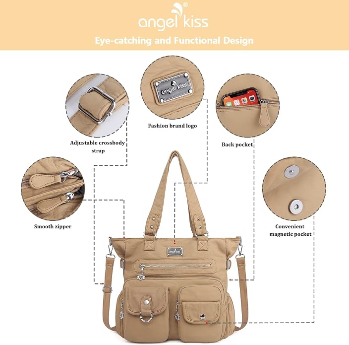 Angelkiss Purses Handbags for Women PU Tote Satchel Bags for Women Pockets Shoulder Bags… | PU - Image 6