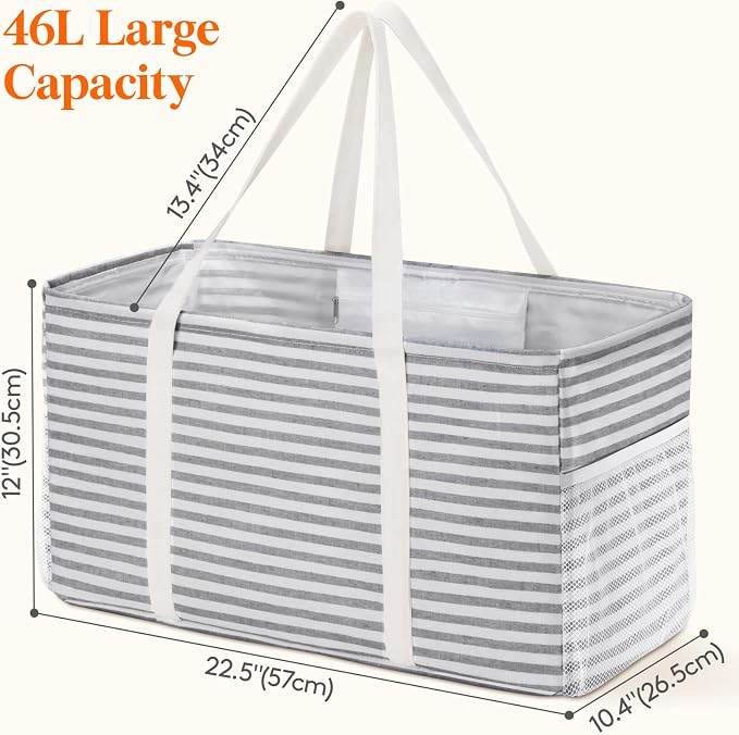 Lifewit Extra Large Tote Bag, Reusable Grocery Bags with Metal Wire Frame and Handles - Image 2