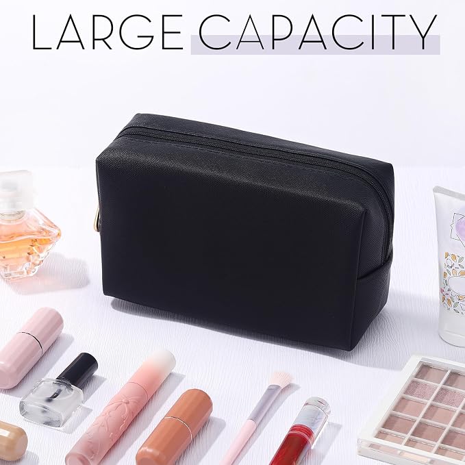 Kigeli Aesthetic Makeup Bags PU Leather Cosmetic Pouches Waterproof Plain Toiletry Bags Makeup Pouches Bulk for Women Party Gift Travel Storage Organizer(Black,7.1 x 2.8 x 4.3 in) - Image 3