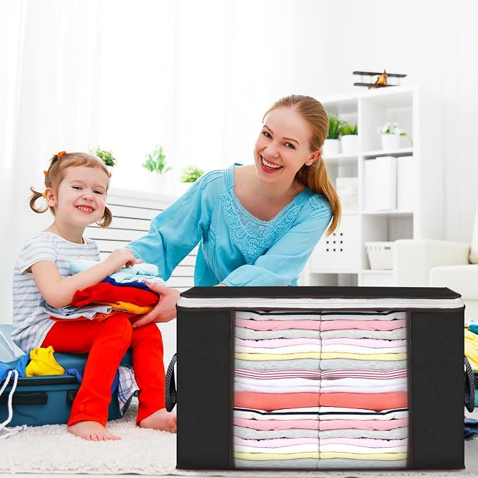 90L Large Storage Bags, 10 Pack Clothes Storage Bins Closet Organizers | Foldable Storage Containers, with Reinforced Handle, for Clothing, Blanket, Comforters, Bed Sheets, Pillows and Toys,Black - Image 7