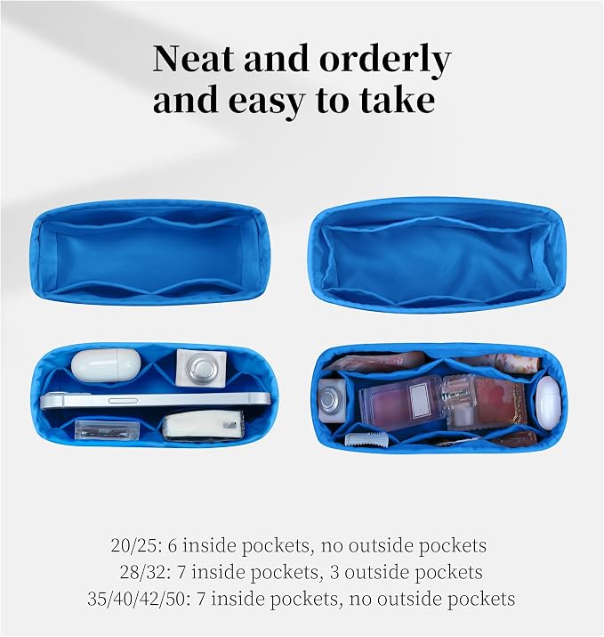 Women's Purse Organizer Insert - Satin & Lightweight Fabric with Inside Pockets, Portable for Commute, Travel, Shopping, and Evening, Multicolor Options, Fits for Kelly 40(Blue hydra, KL40) - Image 2