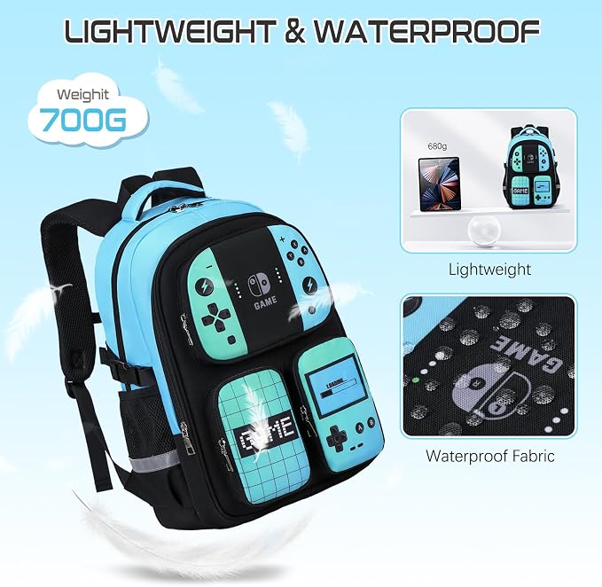 Jafeton School Backpack for Boys, 4 PCS Gamer Boy Backpack Set with Bento Box, Lunch Box & Pencil Pouch, Waterproof Schoolbag for Boys Kids Teens, Elementary Middle School, Kid Bookbag Casual Daypack - Image 4