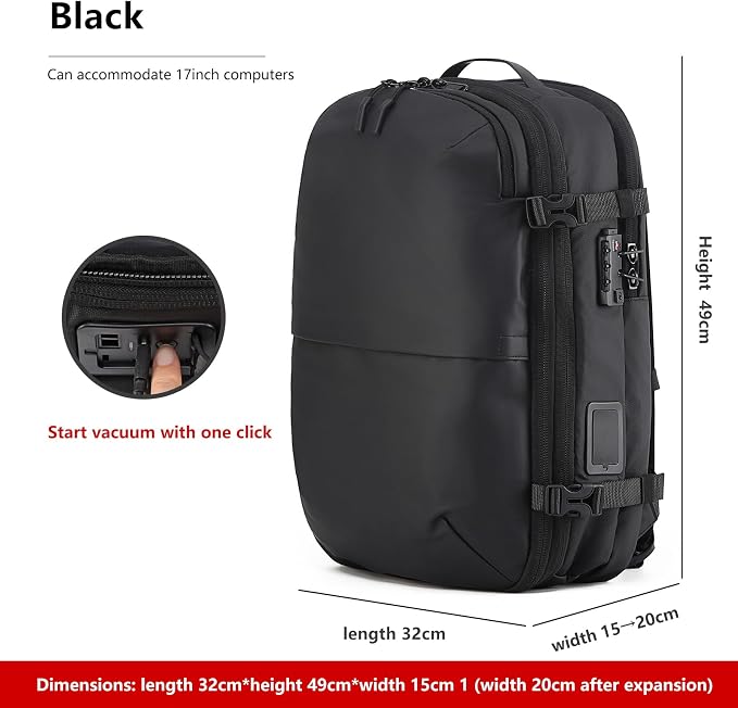 LIGHTGO] Travel-friendly Vacuum Packing Backpack with Built-in Air Pump, Portable Compression Cube, TSA-approved Lock, and Waterproof for College Students and Family Trips. - Image 3