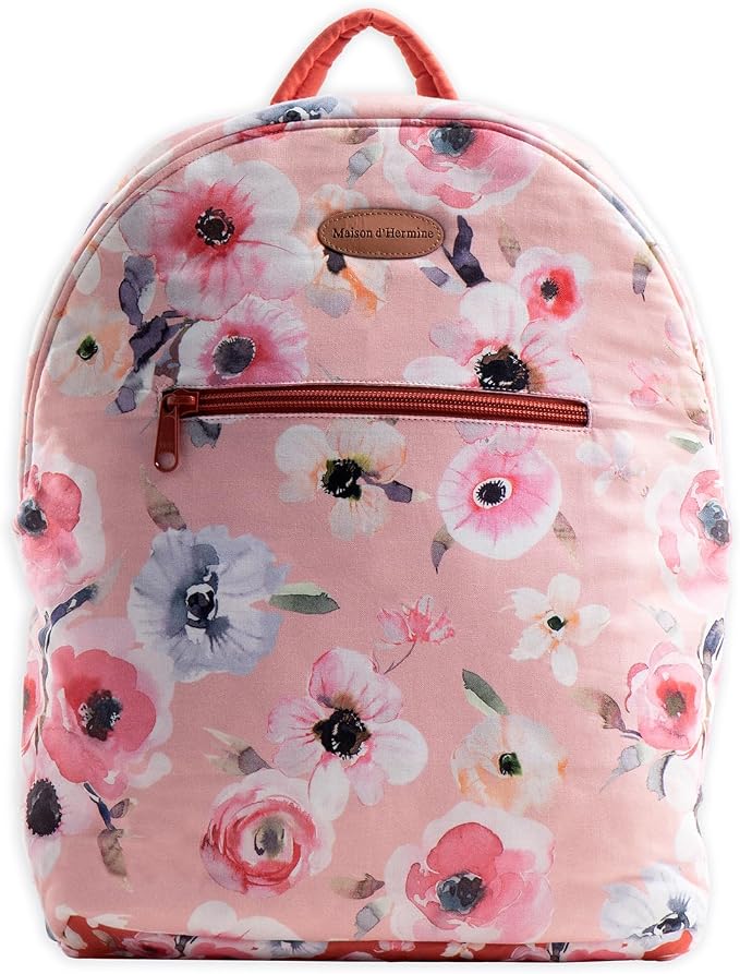 Maison d' Hermine Backpack for Women Men Cotton Shoulder Multipurpose Rucksack with Small Pouch Lightweight Multi Pocket Bag for Travel Beach Perfect for Spring Summer (Romantic Poppy - Saumon) by MaisondHermine
