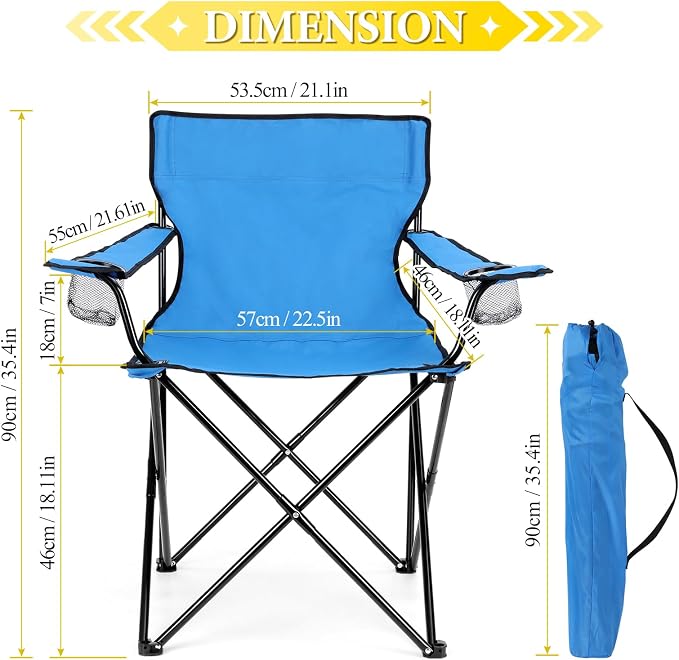 HaSteeL Folding Camping Chair & Carrying Bag, Foldable Camp Chair with Cup Holders for Adults, Portable for Lawn, Outdoors, Fishing, Hiking, Travel, Picnic, Beach, Oversized & Supports 275lbs (Blue) - Image 2