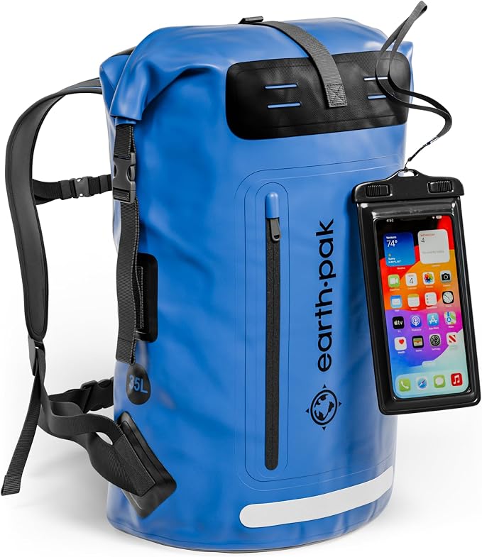Earth Pak Waterproof Backpack - Heavy Duty Hiking Backpack - Roll-Top Closure Bag - Cushioned Dry Bag Waterproof Phone Case by earthpak