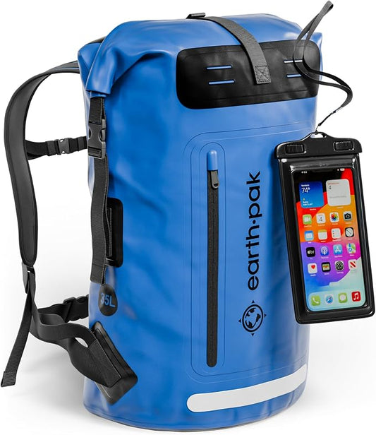 Earth Pak Waterproof Backpack - Heavy Duty Hiking Backpack - Roll-Top Closure Bag - Cushioned Dry Bag Waterproof Phone Case by earthpak