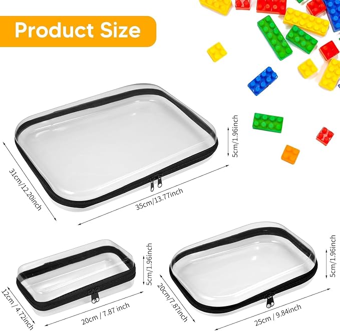 6PCS Clear Hard Shell Zipper Case 13.8 * 11.8 * 2 IN (Black) | Transparent shell for easy item access. Works as cosmetic bag, toy pouch, diaper organizer and pencil case. - Image 7