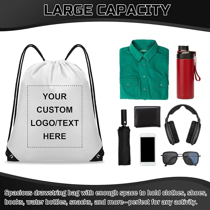 Grneric Custom Drawstring Bags Bulk 10/20/50/100/200 Pack, Promotional Items With Your Logo Personalized String Backpack for Gym, Sport, Travel, White - Image 4
