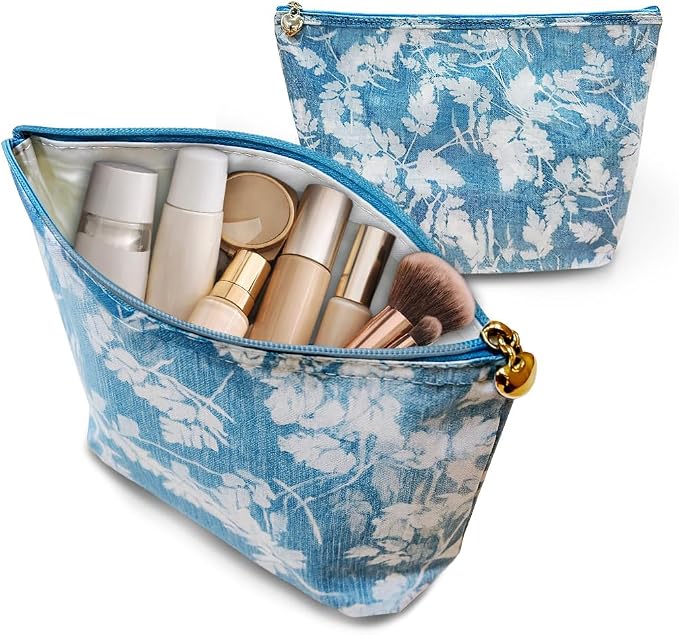 Jacaranda Living Large Cosmetic Bag – Water-Resistant Makeup & Toiletry Bag with PVC-Lined Interior, Travel Beauty Organizer, Floral Denim - Image 6
