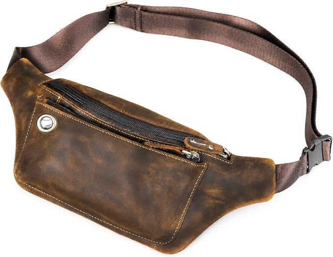 Water Resistant Canvas + Leather Hiking Riding Travel Fanny Waist Pack Small Phone Pouch For Men Women FB811-29 (W-8138-Brown) by Handadsume