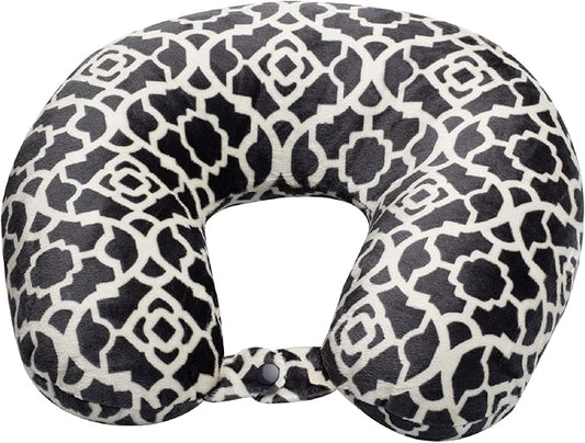 Wolf Essentials Adult Cozy Soft Microfiber Neck Pillow for Travel – Compact, Machine Washable - Perfect for Airplane, Car, or Home Use - Filled and Finished in the USA – Charcoal Trellis by WorldsBest