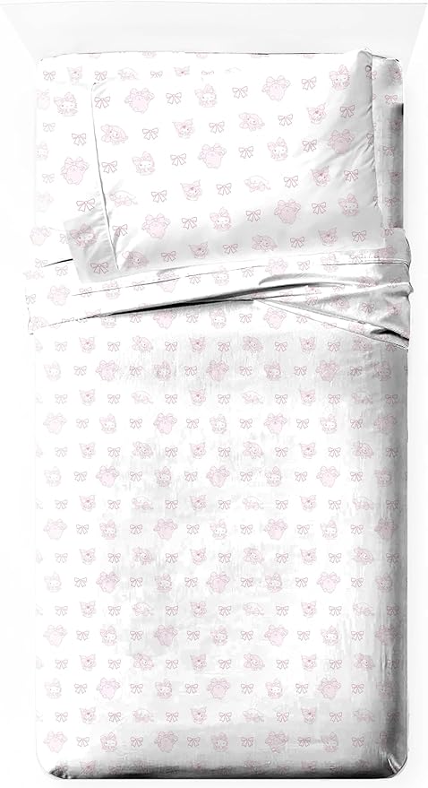 Jay Franco Sheet Set with Fitted, Flat Sheets & Pillow Cover - Ultra-Soft Bedding with Pillowcase for Room Decor, Multi - Hello Kitty, 3 Piece Twin by JayFranco