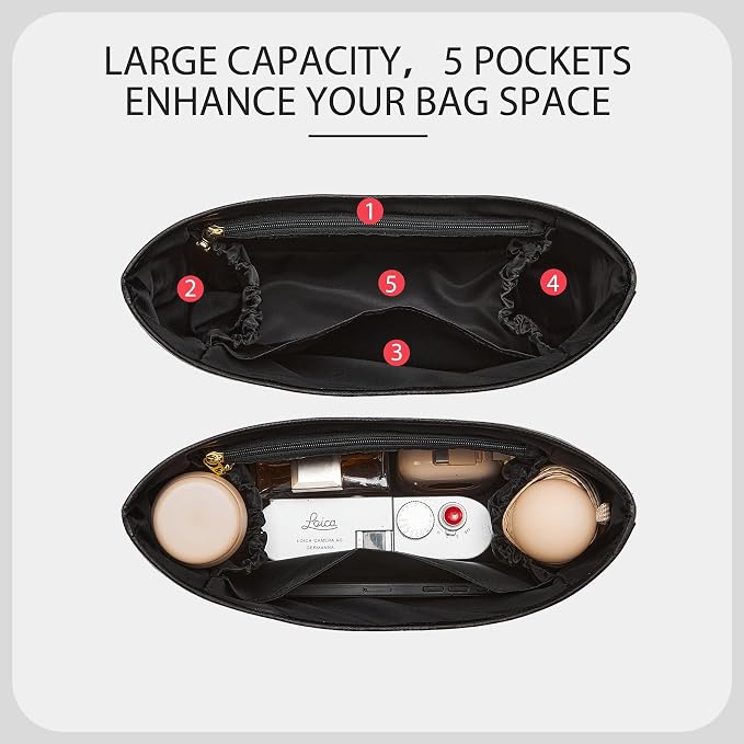 Dupont Paper Brooklyn 28 Bag Insert, Lightweight Purse Organizer for Coach Brooklyn 28 Shoulder Bags, Handbag Inner Divider Shaper with Elastic Cup Holder Smooth Zipper, Balck - Image 3