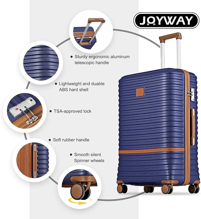 Joyway Carry On Luggage 20 Inch Expandable Suitcase with Spinner Wheel, 4 Piece Hard Shell Luggage Set with TSA Lock(Navy brown) - Image 6