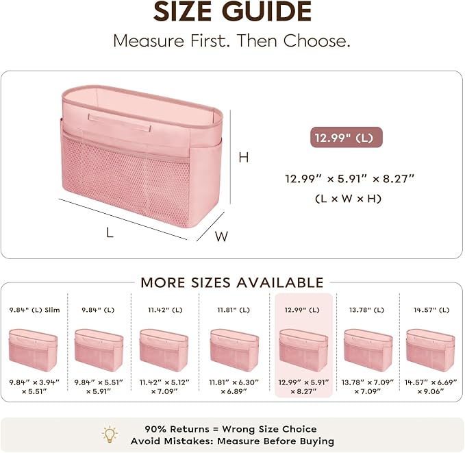 GIVLEFLY Purse Organizer Insert for Tote Bag, 12.99 Inch Satin Bag Organizer with Zipper Pocket, Multi Pocket Handbag Organizer - Image 4