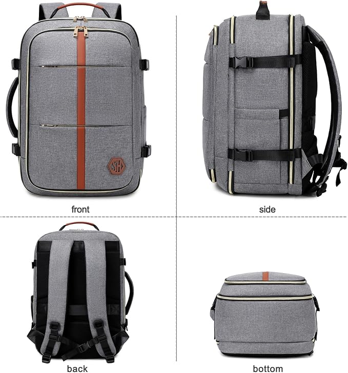 40L Travel Laptop Backpack for Women & Men, Airline Approved Carry On Luggage Overnight Bags, Waterproof Personal Item Bag, Weekender Essentials Backpacks Vacuum Backpack Gray - Image 9