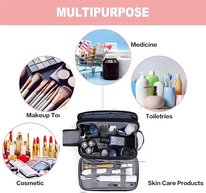 2Pack Men's Toiletry Bag Pu,Travel Toiletry Organizer, Waterproof Shaving Kit Pouch For storing daily essentials like toiletries and cosmetics,Black (Grey) - Image 2