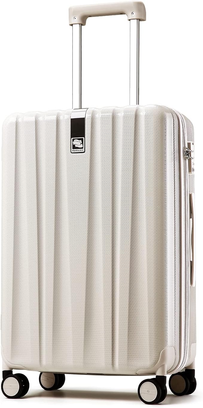 Hanke 24 Inch Luggage Suitcases With Spinner Wheels Lightweight PC Hard Shell Rolling Suitcase With Travel Lock,Checked-Medium 24-Inch(Ivory White) by Hanke