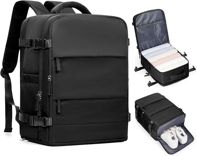 coofay Black Travel Backpack Carry on Flight Approved Mochila De Viaje Personal Item Backpack for Airlines Frontier Airlines Personal Item Bag Large Backpack for Travel Backpacks for Men Women by coofay