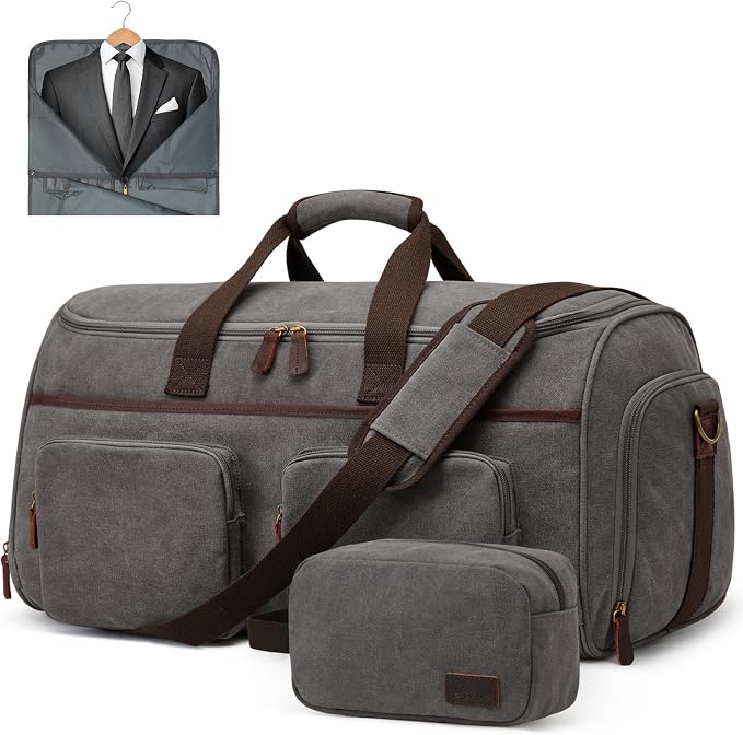 Garment Bag for Travel, S-ZONE Duffle Bag for Men Travel Convertible Suit Bags Carry on Luggage Women Hanging Suitcase Travel Bag with Toiletry Bag | Soft Canvas, Black, Carry-on size, with Toiletry Bag, Adjustable Shoulder Strap, Trolley Sleeve, Shoe ... by S-ZONE
