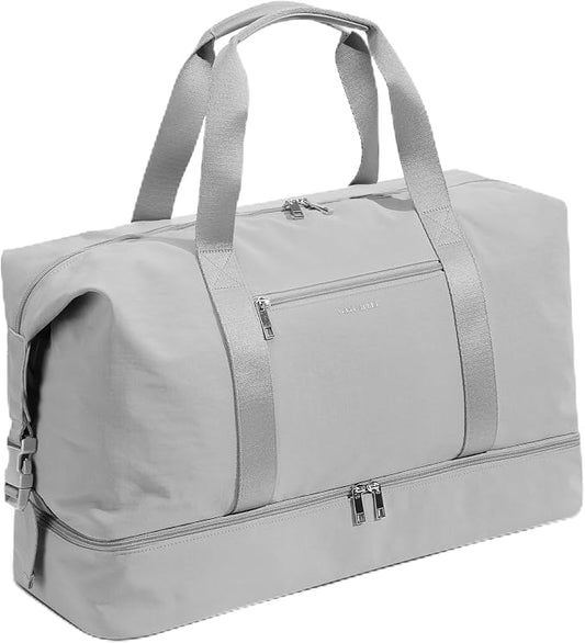 Oeihuivt Weekender Bags for Women - 21 Inch Large Travel Duffel Bag with Shoe Compartment, Heavy-Duty Canvas Leather Carry On Overnight Tote, Lightgray by Oeihuivtweekenderbag