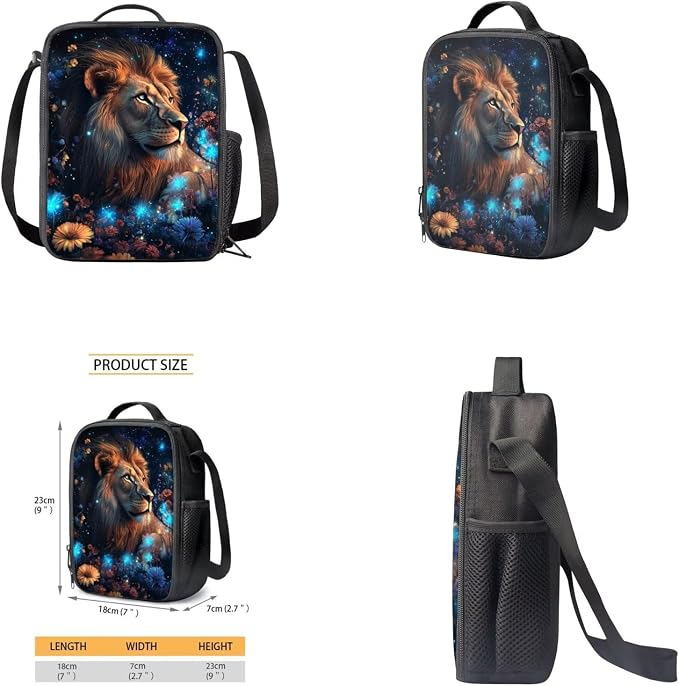 Aesthetic Lion Backpack for Kids Girls Backpack with Lunch Box Water Bottle Holder and Soft Pencil Case 4 in 1 Set Sturdy Bookbag with Front Pocket for School 17 inch Lightweight School Bag - Image 4