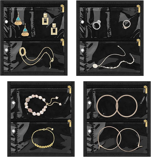 Yotako Travel Jewelry Organizer Case-Jewelry Storage Book Binder with Clear Zipper Velvet Pouch for Travel Home, Jewelry Bags for Earrings, Rings, Necklace, Bracelet (Inner Pages, 4 PCS)
